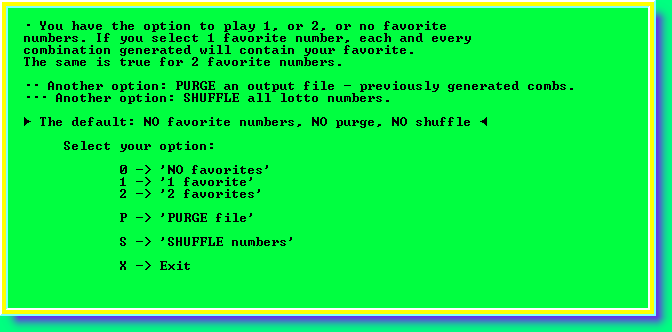 The lotto software has multiple options: favorite numbers, shuffle all lotto numbers.