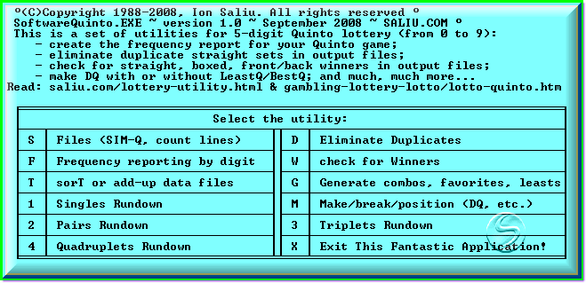 Lottery software for the 5-digit Quinto Pick-5 as played in Pennsylvania Lottery.