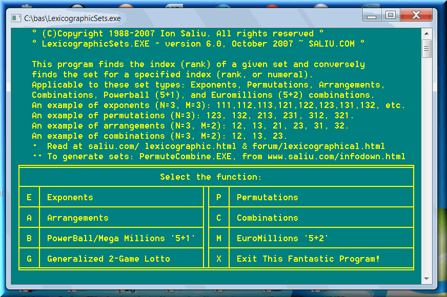 The comprehensive mathematical software to calculate the lexicographical order of combination.