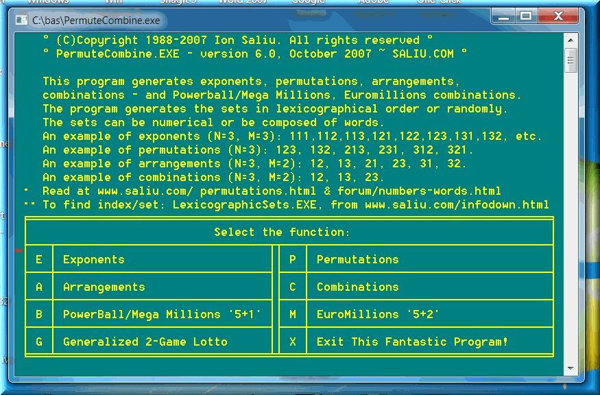 Science Software: Statistics, Probability, Odds, Combinatorial Mathematics, Algorithms.