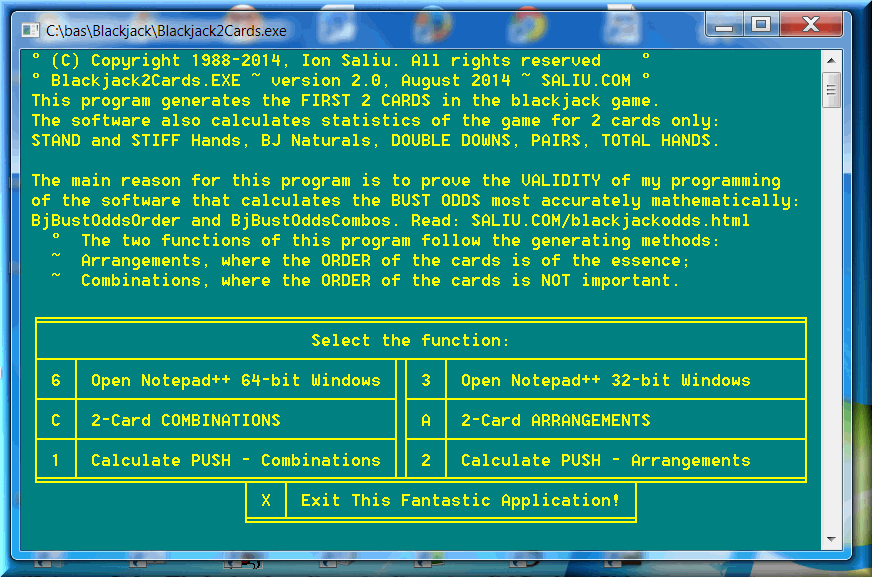 Free blackjack software generates 2-card hands to show accurate programming algorithms for BJ odds.