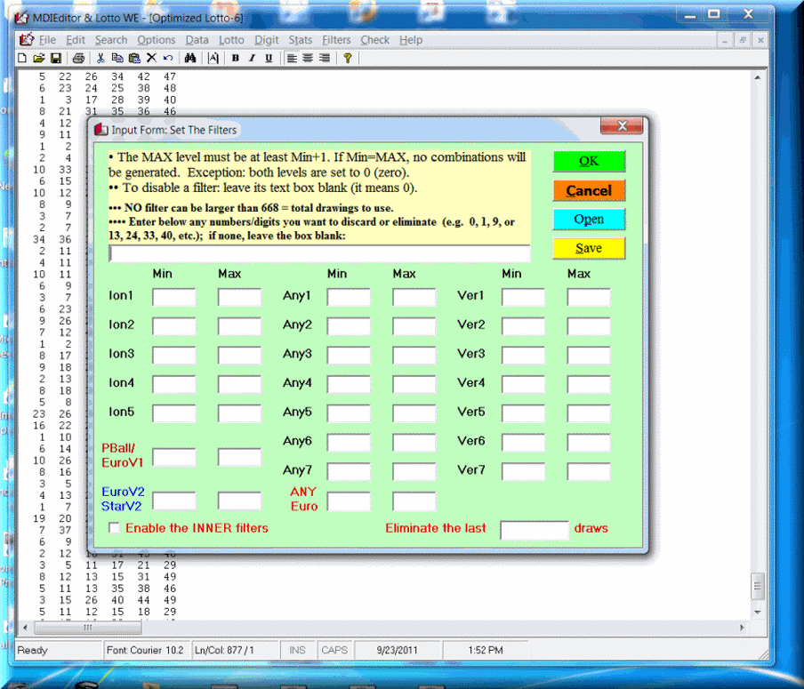 MDIEditor and Lotto WE is a very intelligent piece of lottery, gambling, probability software.