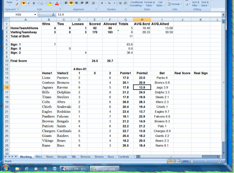 An Excel betting spreadsheet to help with picks in NFL football or European football soccer 1x2.