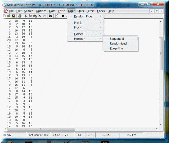 Complete lottery and gambling software has also horseracing functions for trifectas, superfectas.