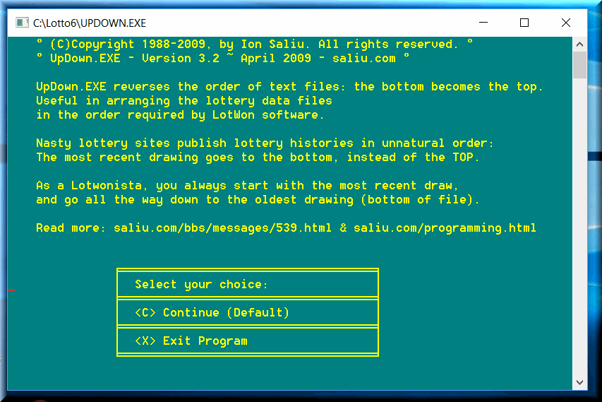 UpDown is Command prompt lottery software to reverse the order in text files, small and large.