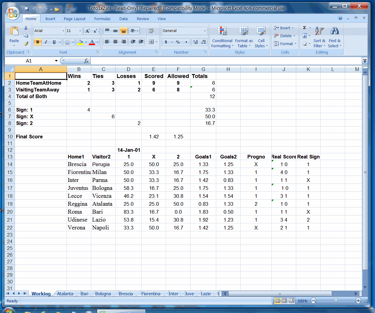 Sport bet software generates combinations of teams for sports betting, including football, soccer.