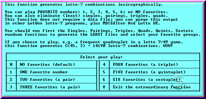 Lotto software tools: Sextuples or 6 of 7 lotto groups.