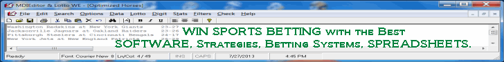 Sports betting software, systems, Excel, spreadsheets, odds, point spread, pools, parlays.